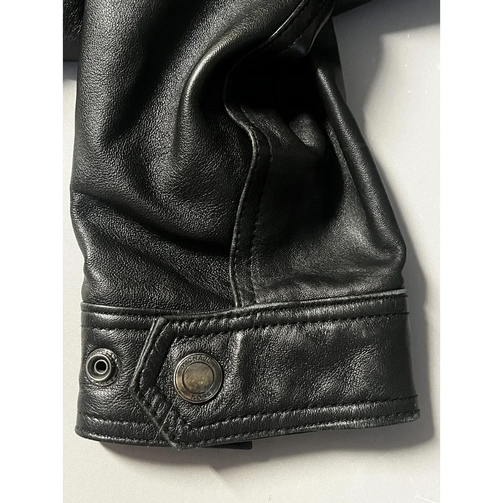 Michael Kors Leather Jacket Mens Medium Black Moto Full Zip Zipper Pockets